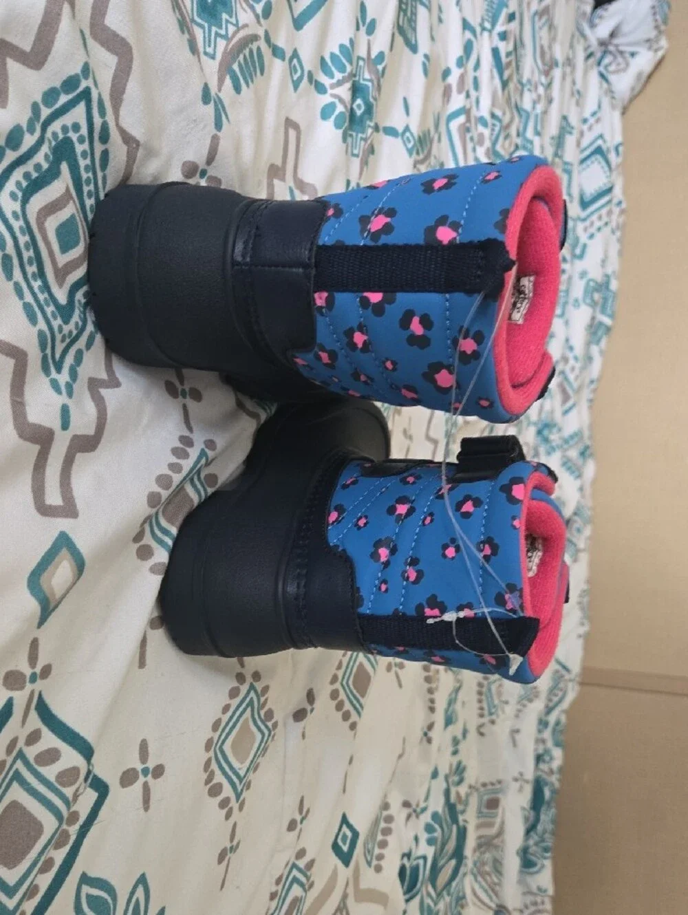 Carter's Navy Blue and Pink Kids Snow Boots with Patterned Blue Panels